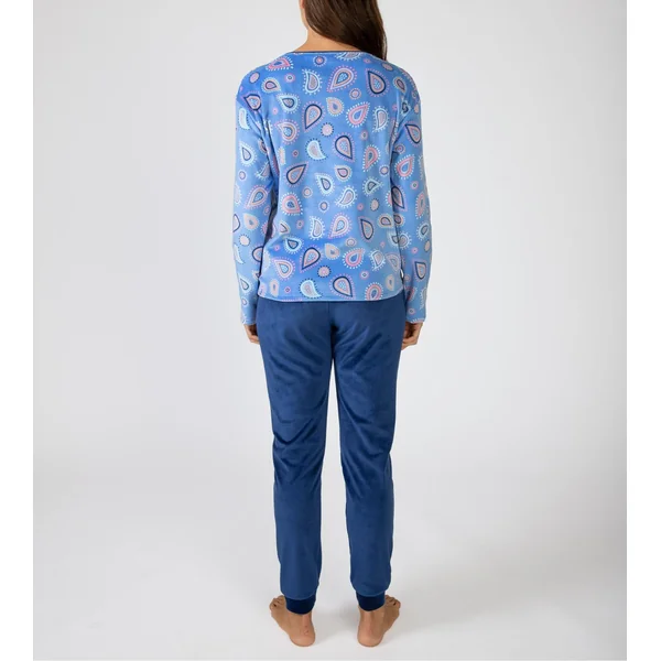 Pyjama en velours bleu pour femme imprimé coloré