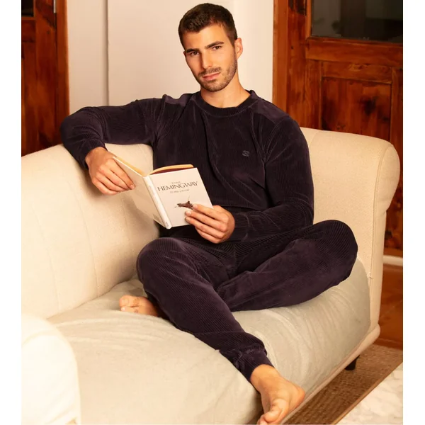 Pyjama en velours côtelé homme bleu marine Ronnie