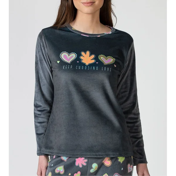 Pyjama en velours gris foncé imprimé coeurs colorés