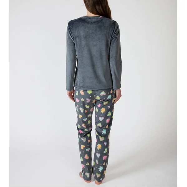 Pyjama en velours gris foncé imprimé coeurs colorés
