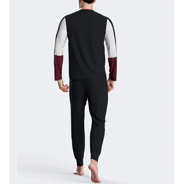 Pyjama homme col en V et pantalon resserré Marine/Blanc/Bordeaux
