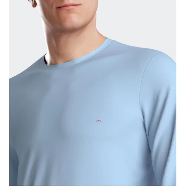 Pyjama homme en coton col rond bleu clair et pantalon imprimé avec noeud papillon