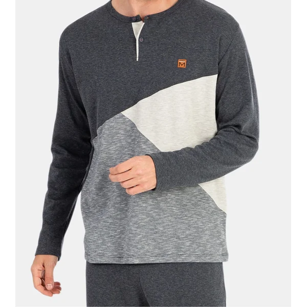 Pyjama long interlock col tunisien pour homme Gris Foncé