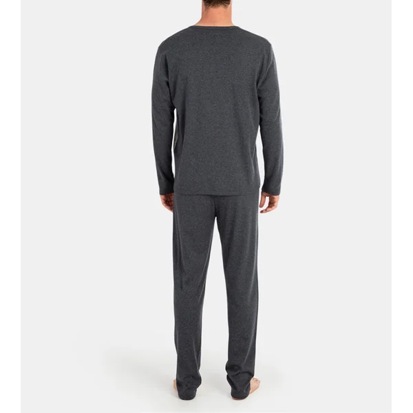 Pyjama long interlock col tunisien pour homme Gris Foncé