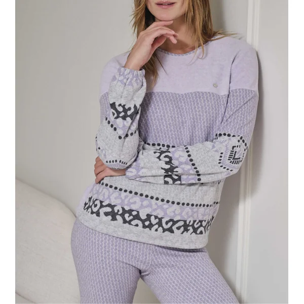 Pyjama polaire très doux pour l'hiver motif jacquard Lilas
