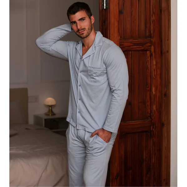 Pyjama uni chemise longue Bleu Clair homme Rafael
