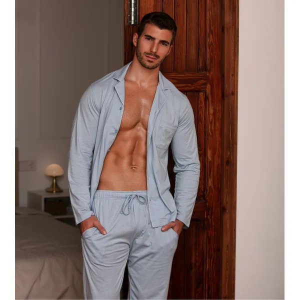 Pyjama uni chemise longue Bleu Clair homme Rafael