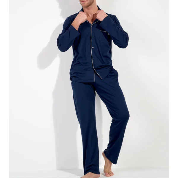 Pyjama uni chemise longue Bleu Marine homme Rafael