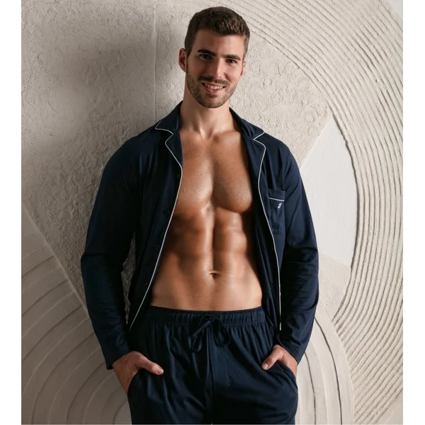 Pyjama uni chemise longue Bleu Marine homme Rafael