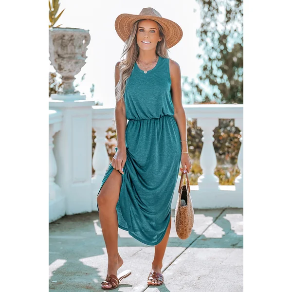 Robe bleu sarcelle col rond