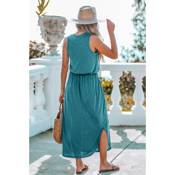 Robe bleu sarcelle col rond