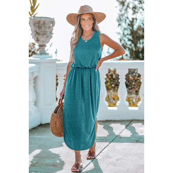 Robe bleu sarcelle col rond