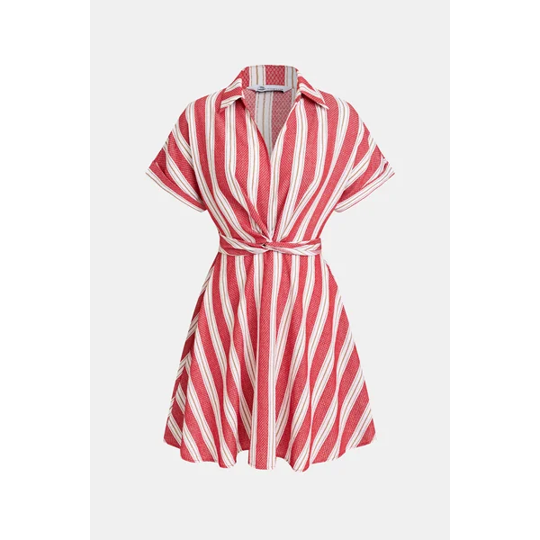 Robe chemise courte à rayures manches courtes