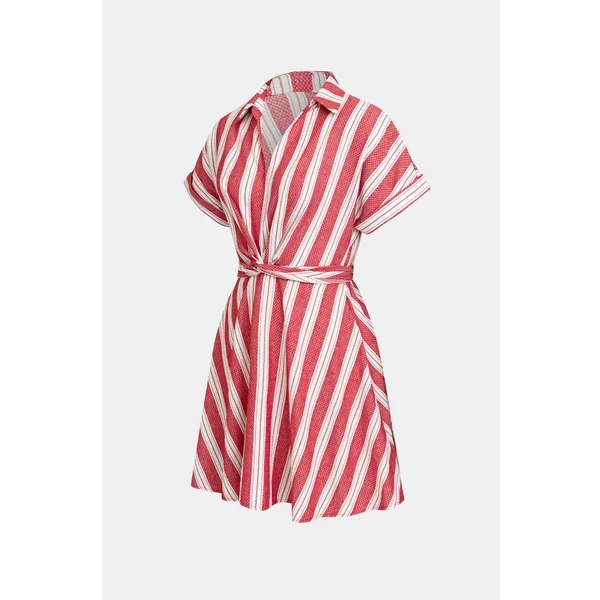 Robe chemise courte à rayures manches courtes