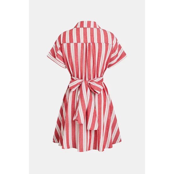Robe chemise courte à rayures manches courtes