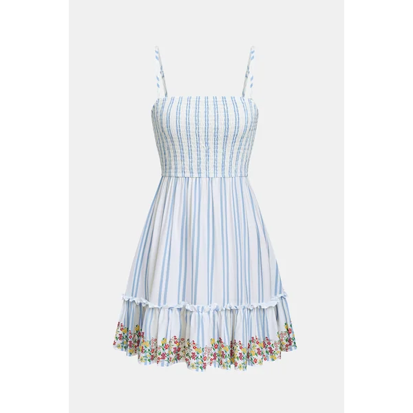 Robe col carré courte smockée