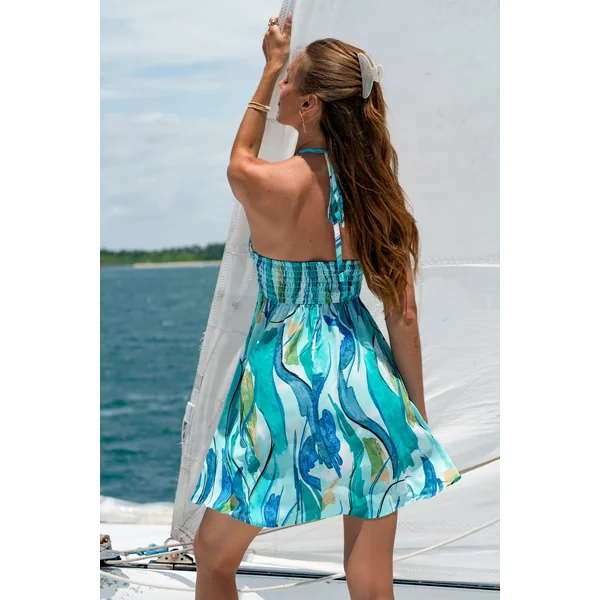 Robe courte abstraite col licou ruchée