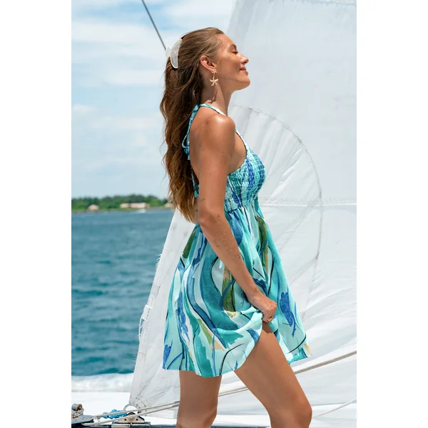Robe courte abstraite col licou ruchée