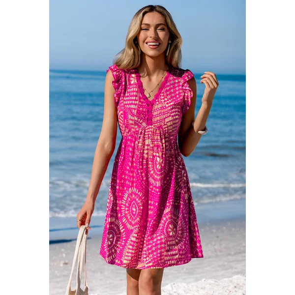 Robe courte abstraite col V sans manches