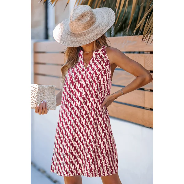 Robe courte abstraite tissée col cranté