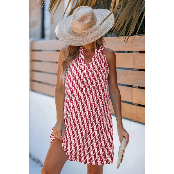 Robe courte abstraite tissée col cranté