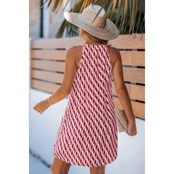 Robe courte abstraite tissée col cranté
