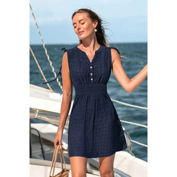 Robe courte bleu marine taille smockée
