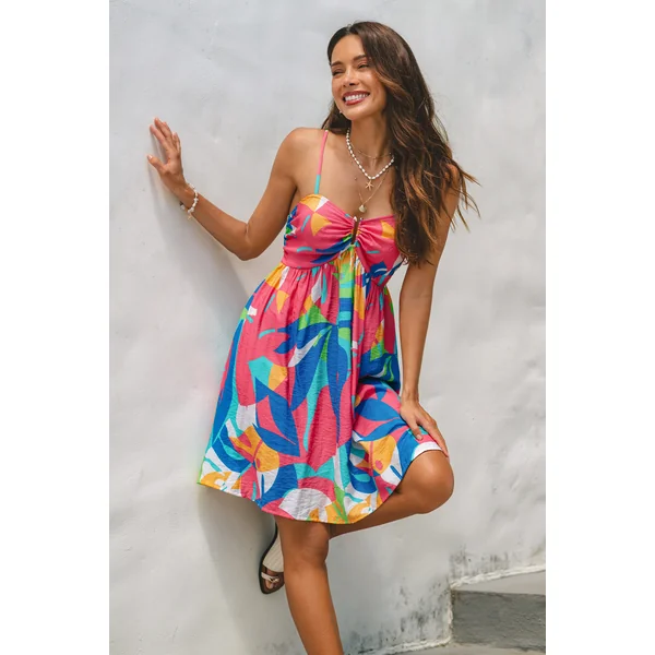 Robe courte col cœur multicolore