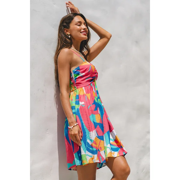 Robe courte col cœur multicolore