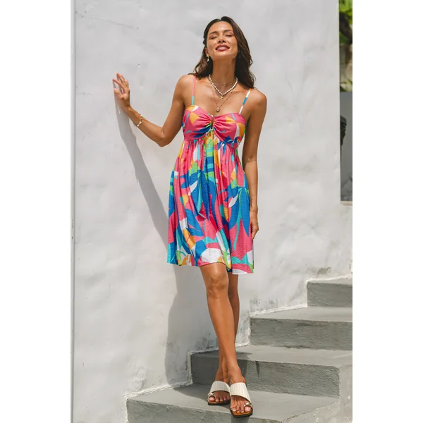 Robe courte col cœur multicolore