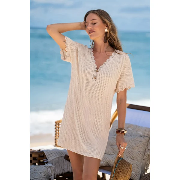 Robe courte cover up de plage beige à l’allure douce