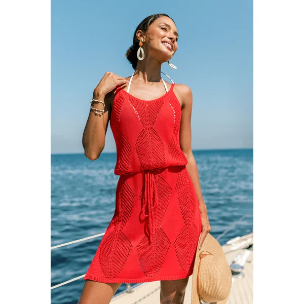 Robe courte cover up de plage rouge à l’énergie estivale