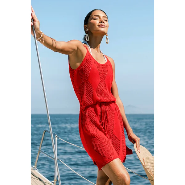 Robe courte cover up de plage rouge à l’énergie estivale