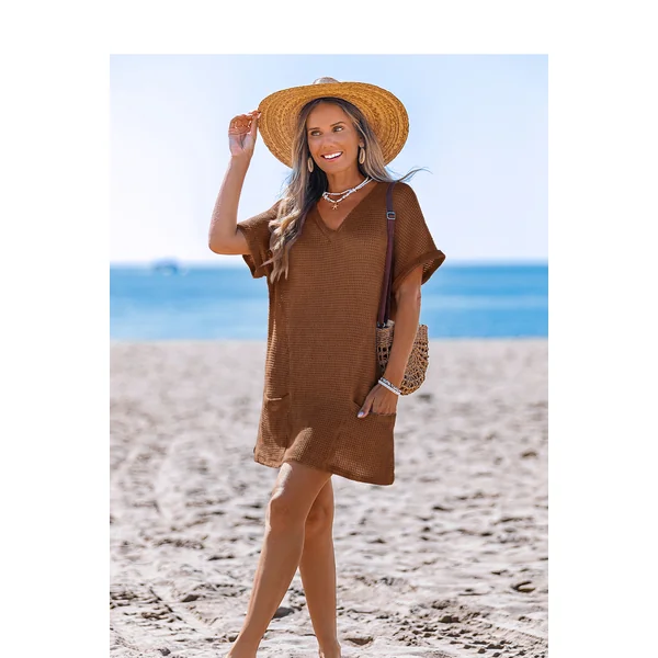 Robe courte cover up marron au style élégant