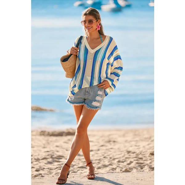 Robe courte cover up rayée