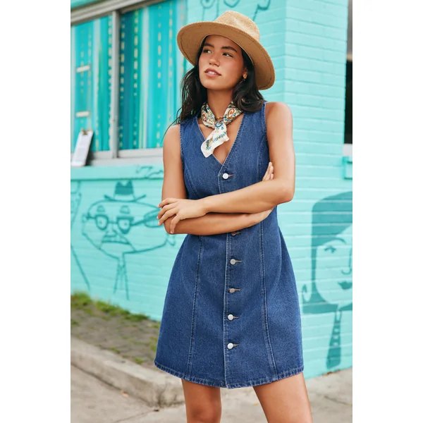 Robe courte denim col V