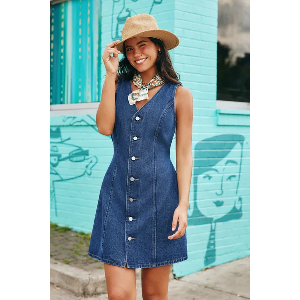 Robe courte denim col V