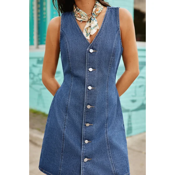 Robe courte denim col V