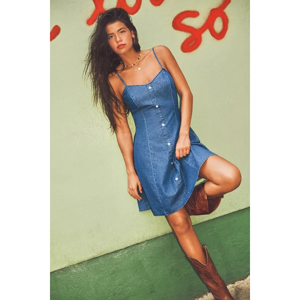 Robe courte denim sans manches