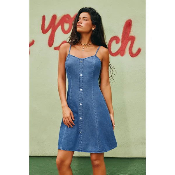 Robe courte denim sans manches