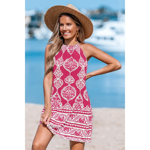 Robe courte florale col licou sans manches