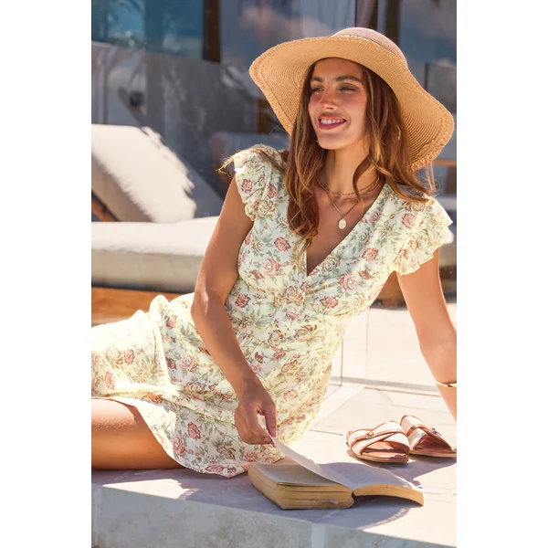 Robe courte florale col V