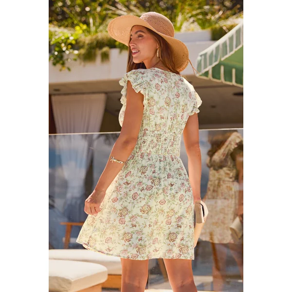 Robe courte florale col V