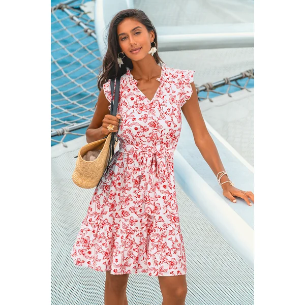 Robe courte florale à col cranté