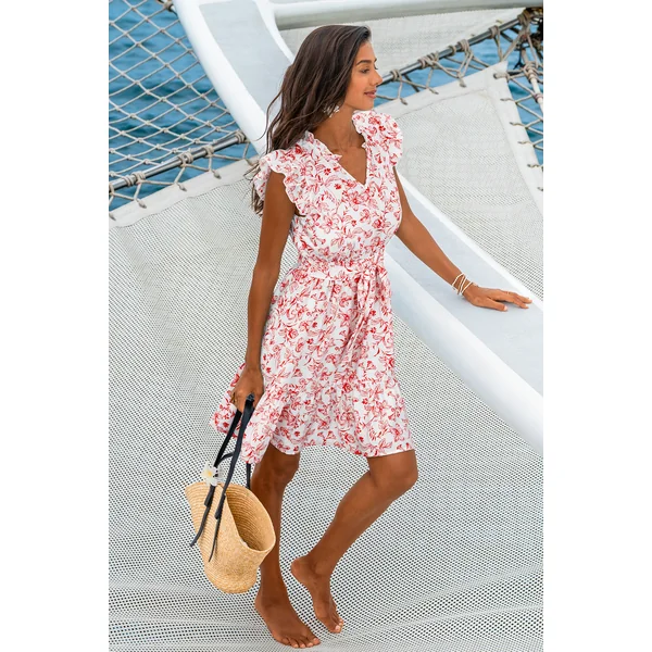 Robe courte florale à col cranté