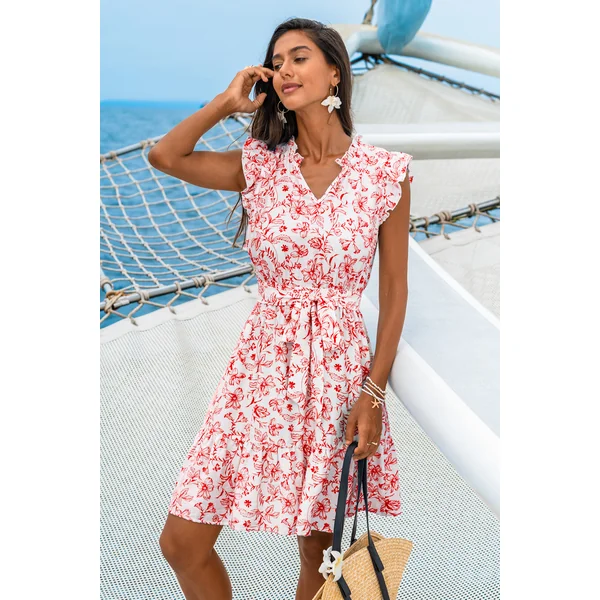 Robe courte florale à col cranté
