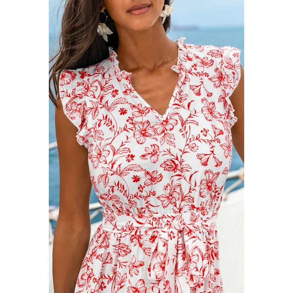 Robe courte florale à col cranté