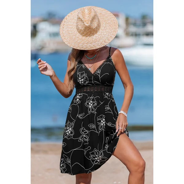 Robe courte noire florale sans manches