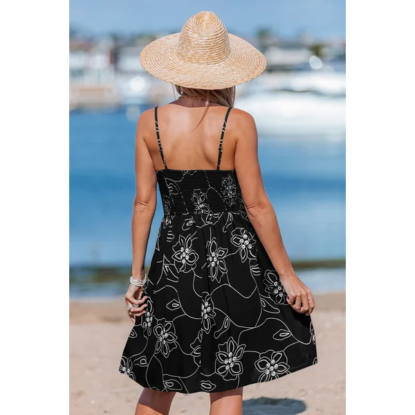 Robe courte noire florale sans manches