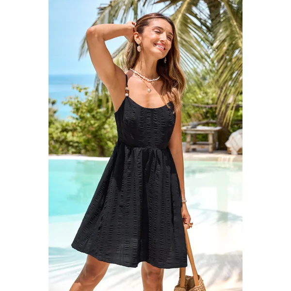 Robe courte noire tissée sans manches